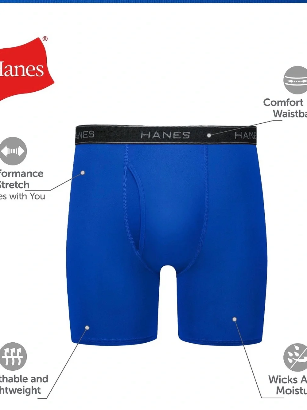 💜Hanes Men's Performance Boxer Brief Underwear Pack,Stretch,6Pack SizeSmall28-30